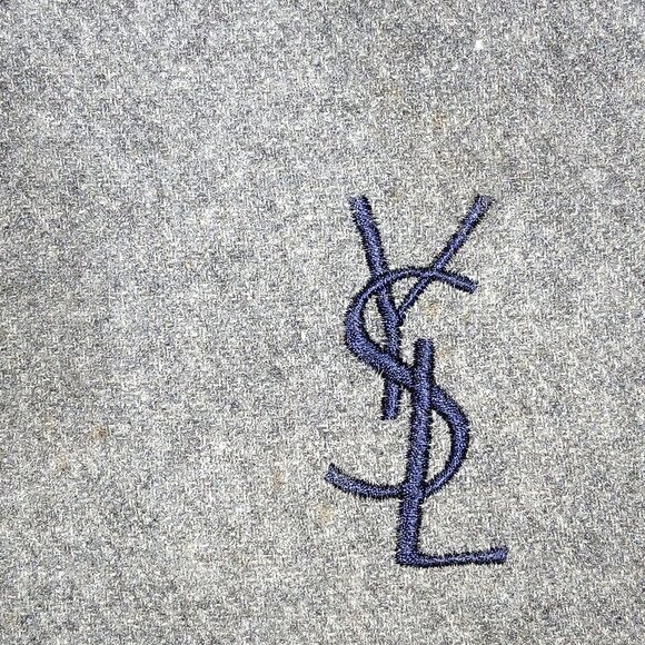 Yves Saint Laurent YSL Gray Blue Embroidered Wool Fringed Scarf Pre-Own… - Picture 6 of 8